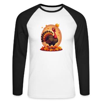 Thanksgiving Drôle Dinde de Thanksgiving - T-shirt baseball manches longues Homme - blanc/noir - Devant - Nik (191cm)