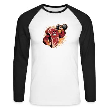 Muscular Steak Bodybuilding Fun Fitness - Unisex Long Sleeve Baseball T-Shirt - white/black - Front - Nik (191cm)