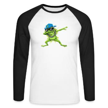 Hip-Hop Frog Dab Design de dessins animés - T-shirt baseball manches longues Homme - blanc/noir - Devant - Nik (191cm)