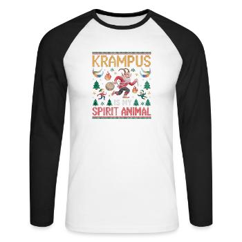 Krampus ist mein Geisttier - Unisex Baseballshirt langarm - Weiß/Schwarz - Vorne - Nik (191cm)
