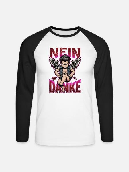Nein danke Angry Cupid Anti Valentine Deutsch - Unisex Baseballshirt langarm - Weiß/Schwarz