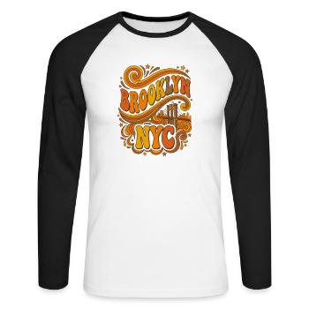 Brooklyn NYC - Orange Bridge rétro des années 70 - T-shirt baseball manches longues Homme - blanc/noir - Devant - Nik (191cm)