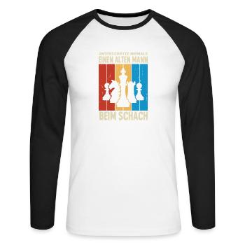 Schachspieler Geschenke Schach Zubehör Schachbrett - Unisex Baseballshirt langarm - Weiß/Schwarz - Vorne - Nik (191cm)