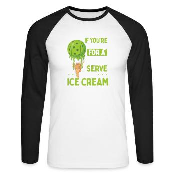 Jeu de mots à glace soft cream - T-shirt baseball manches longues Homme - blanc/noir - Devant - Nik (191cm)