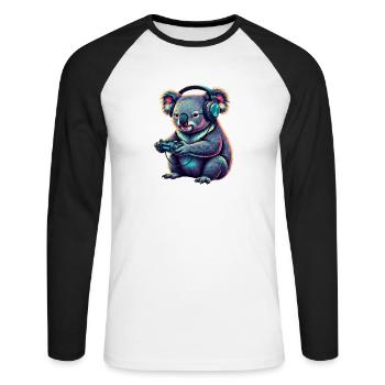 Koala Gaming Jeux vidéo d’animaux Koala Koala drôle - T-shirt baseball manches longues Homme - blanc/noir - Devant - Nik (191cm)
