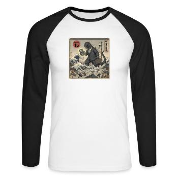 Costume du Monstre de la Taxe du 15 avril - T-shirt baseball manches longues Homme - blanc/noir - Devant - Nik (191cm)
