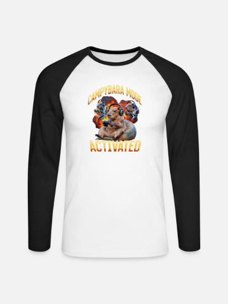 Funny Gaming Gamer Capybara - Unisex Baseballshirt langarm - Weiß/Schwarz