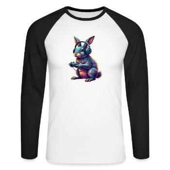 Jeux de lapins Jeux vidéo d’animaux Plaisir - T-shirt baseball manches longues Homme - blanc/noir - Devant - Nik (191cm)