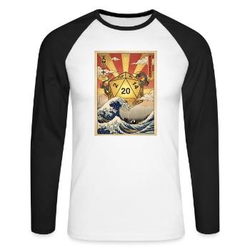Natural 20 D20 Dragon Wave Japan Fantasy - T-shirt baseball manches longues Homme - blanc/noir - Devant - Nik (191cm)