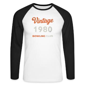 Vintage 1980 – Bowling Club Retro Birth Year - Unisex Long Sleeve Baseball T-Shirt - white/black - Front - Nik (191cm)