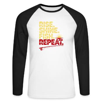 Rise Shine Fish Wiederholung - Unisex Baseballshirt langarm - Weiß/Schwarz - Vorne - Nik (191cm)
