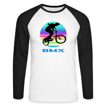 BMX Bike - Unisex Baseballshirt langarm - Weiß/Schwarz - Vorne - Nik (191cm)