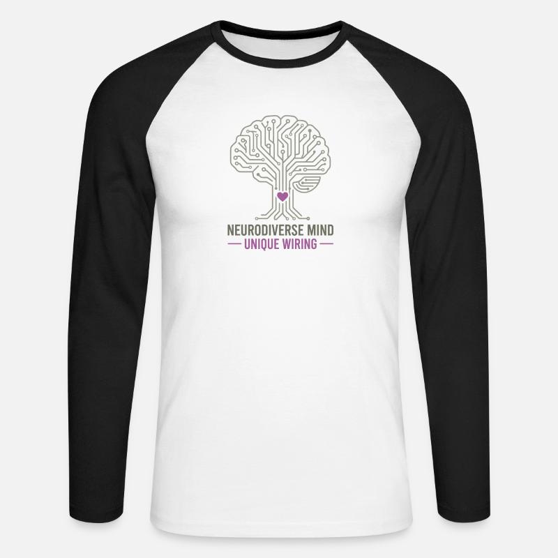 NEURODIVERSER GEIST Einzigartiges Verdrahtungsbewusstsein - Unisex Baseballshirt langarm - Weiß/Schwarz
