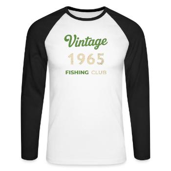 Millésime 1965 – Année de naissance rétro du club de pêche - T-shirt baseball manches longues Homme - blanc/noir - Devant - Nik (191cm)