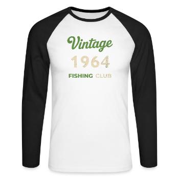 Vintage 1964 – Fishing Club Retro Birth Year - Unisex Long Sleeve Baseball T-Shirt - white/black - Front - Nik (191cm)