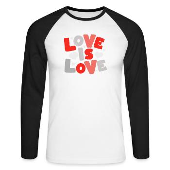 Love Is Love – Colorful Typo with Hearts - Unisex Long Sleeve Baseball T-Shirt - white/black - Front - Nik (191cm)