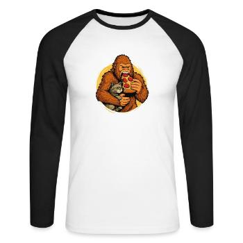 Bigfoot isst Pizza Lustiges Essen Monster-Humor - Unisex Baseballshirt langarm - Weiß/Schwarz - Vorne - Nik (191cm)