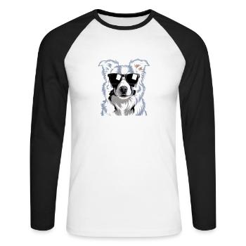 Border Collie - T-shirt baseball manches longues Homme - blanc/noir - Devant - Nik (191cm)