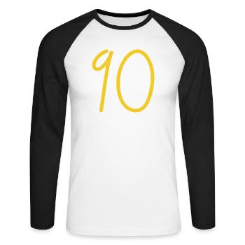 90 - Unisex Baseballshirt langarm - Weiß/Schwarz - Vorne - Nik (191cm)