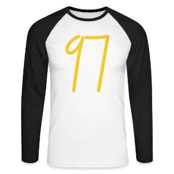 97 - T-shirt baseball manches longues Homme - blanc/noir - Devant - Nik (191cm)