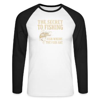 Le secret de la pêche : l’humour de la pêche à la pêche - T-shirt baseball manches longues Homme - blanc/noir - Devant - Nik (191cm)