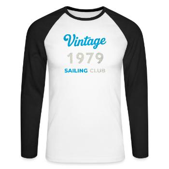 Millésime 1979 – Année de naissance rétro du Yachting Club - T-shirt baseball manches longues Homme - blanc/noir - Devant - Nik (191cm)