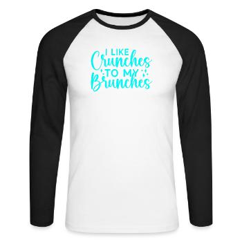 Motivation fitness Bodybuilder comme les crunchs - T-shirt baseball manches longues Homme - blanc/noir - Devant - Nik (191cm)