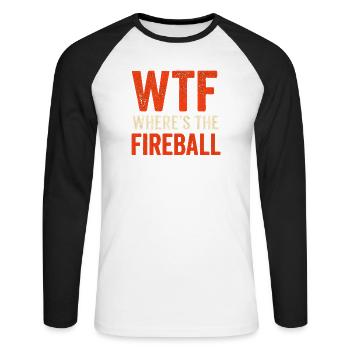 WTF Where's The Fireball Humor Spruch - Unisex Baseballshirt langarm - Weiß/Schwarz - Vorne - Nik (191cm)
