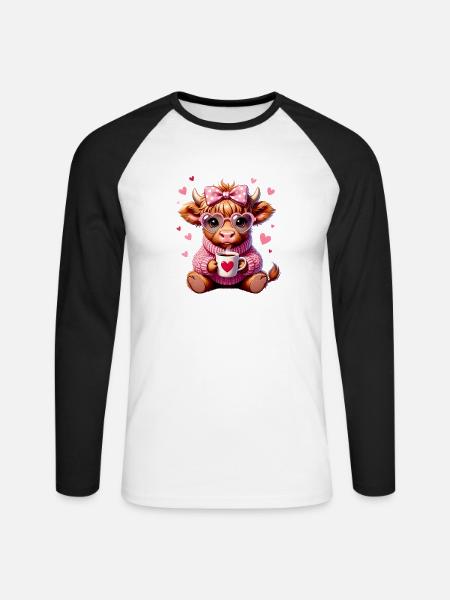 Süßes Liebes Kaffee Kälbchen Mit Herz - Unisex Baseballshirt langarm - Weiß/Schwarz