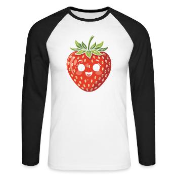 Fraise avec visage Fruit Drôle Mignon Mignon - T-shirt baseball manches longues Homme - blanc/noir - Devant - Nik (191cm)
