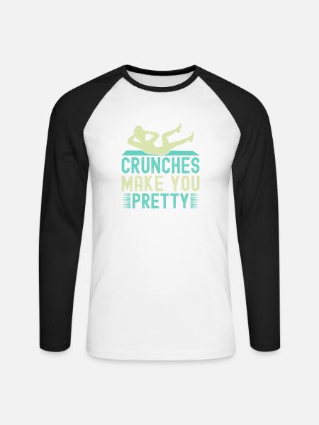 Fitness Fanatics Crunches Make You Pretty - Unisex Long Sleeve Baseball T-Shirt - white/black