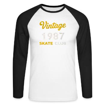 Vintage 1987 Skate Club Retro Birth Year Gift - Unisex Long Sleeve Baseball T-Shirt - white/black - Front - Nik (191cm)