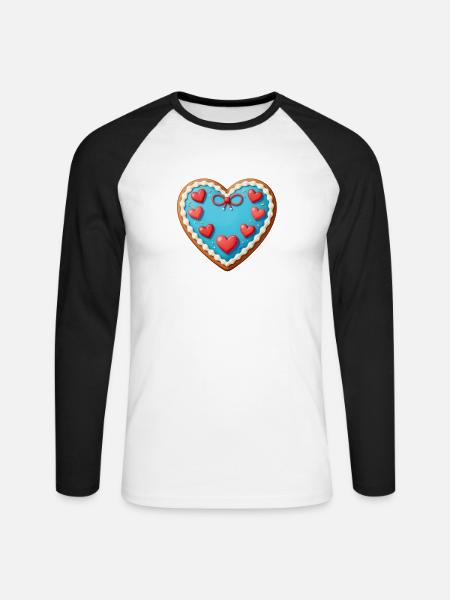 Lebkuchenherz Herz aus Lebkuchen Geschenk  - Unisex Baseballshirt langarm - Weiß/Schwarz