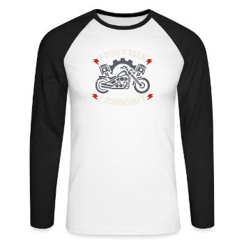 Why we ride motorcycles, - Unisex Long Sleeve Baseball T-Shirt - white/black - Front - Nik (191cm)