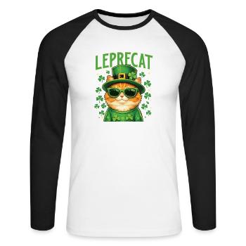 Leprecat St. Patrick's Irish Lucky Cat - Unisex Baseballshirt langarm - Weiß/Schwarz - Vorne - Nik (191cm)