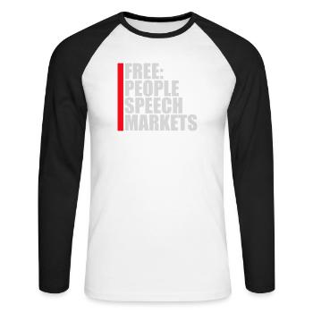 Free Speech Markets People Libertär Freiheit Logo - Unisex Baseballshirt langarm - Weiß/Schwarz - Vorne - Nik (191cm)