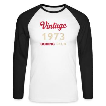 Vintage 1973 – Boxing Club Retro Geburtsjahr - Unisex Baseballshirt langarm - Weiß/Schwarz - Vorne - Nik (191cm)