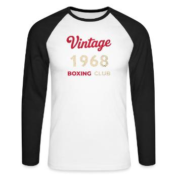 Vintage 1968 – Boxing Club Retro Geburtsjahr - Unisex Baseballshirt langarm - Weiß/Schwarz - Vorne - Nik (191cm)