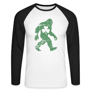 St Patricks Day Bigfoot Shamrock - Unisex Long Sleeve Baseball T-Shirt - white/black - Front - Nik (191cm)
