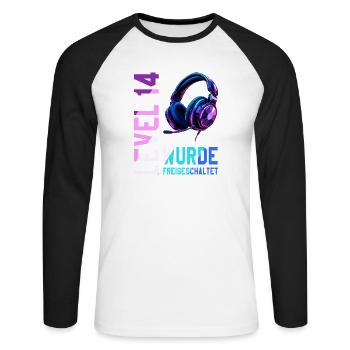 14th Birthday Boy Girl Teenager Level 14 - Unisex Long Sleeve Baseball T-Shirt - white/black - Front - Nik (191cm)