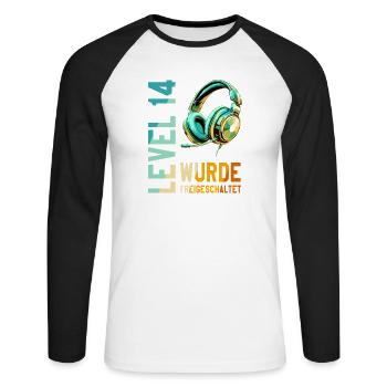 14e anniversaire Garçon Fille Adolescent Niveau 14 - T-shirt baseball manches longues Homme - blanc/noir - Devant - Nik (191cm)