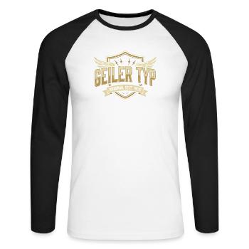 Guy 1986 – Birthday Vintage Coat of Arms - Unisex Long Sleeve Baseball T-Shirt - white/black - Front - Nik (191cm)