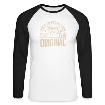 février 1971 – Légende des sommets et montagnes - T-shirt baseball manches longues Homme - blanc/noir - Devant - Nik (191cm)