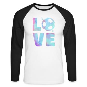 Love Football T-Shirt – Sport & Heart Design - Unisex Long Sleeve Baseball T-Shirt - white/black - Front - Nik (191cm)