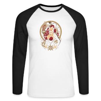 Femmes Steampunk Magnifiques Steampunk - T-shirt baseball manches longues Homme - blanc/noir - Devant - Nik (191cm)