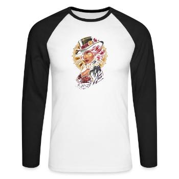 Femmes Steampunk Magnifiques Steampunk - T-shirt baseball manches longues Homme - blanc/noir - Devant - Nik (191cm)