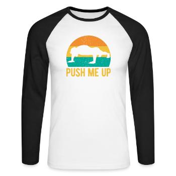 Fitness Fanatics Push Me Up Calisthenics Gym - Unisex Baseballshirt langarm - Weiß/Schwarz - Vorne - Nik (191cm)