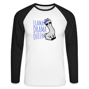 Llama Drama Queen Cool Sunglasses Sitting Funny - Unisex Long Sleeve Baseball T-Shirt - white/black - Front - Nik (191cm)