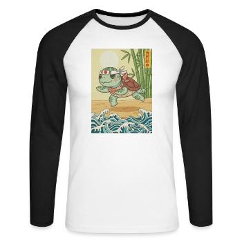 Kawaii Martial Arts Turtle - Unisex Long Sleeve Baseball T-Shirt - white/black - Front - Nik (191cm)