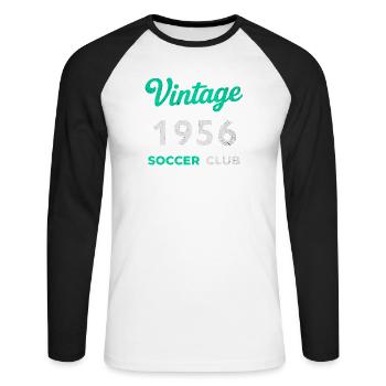 Vintage 1956 – Soccer Club Retro Geburtsjahr - Unisex Baseballshirt langarm - Weiß/Schwarz - Vorne - Nik (191cm)